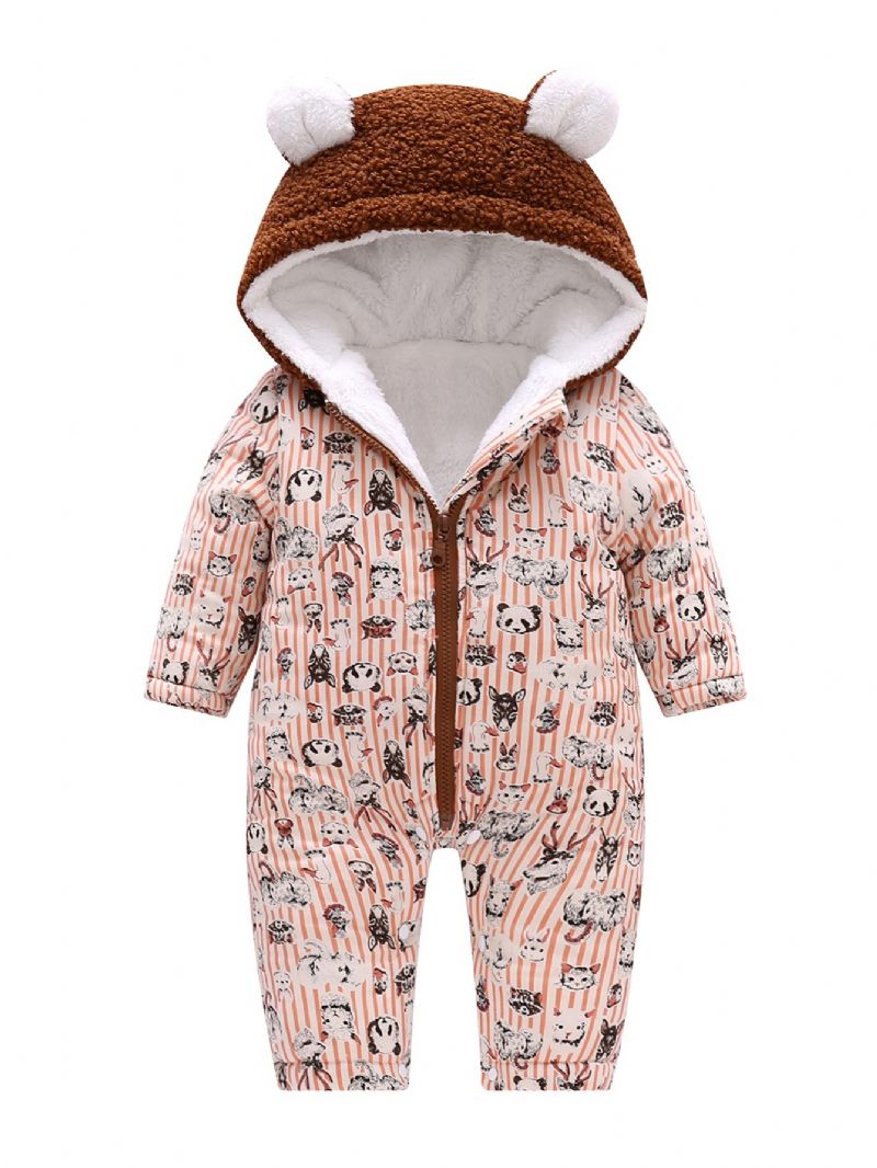 Toddler Vauvan Hupullinen Fleece Lämmin Haalari Stripes Sarjakuvaprintti Vetoketjullinen Pitkähihainen Pojilla Tytöille