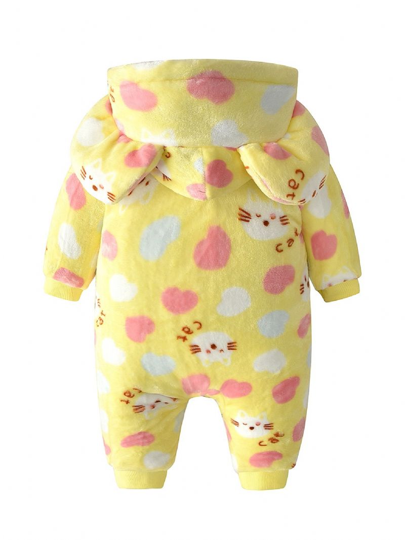 Toddler Vauvan Hupullinen Haalari Heart Cat Print Pitkähihainen Vetoketjuhousu Pojille Tytöille