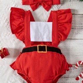Tyttövauvat Pojat Ruffle Sleeve Romperi + Pääpantasetti Bodysuit Onesie Jumpsuit Vauvan Vaatteet Jouluksi