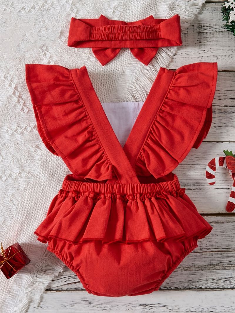 Tyttövauvat Pojat Ruffle Sleeve Romperi + Pääpantasetti Bodysuit Onesie Jumpsuit Vauvan Vaatteet Jouluksi