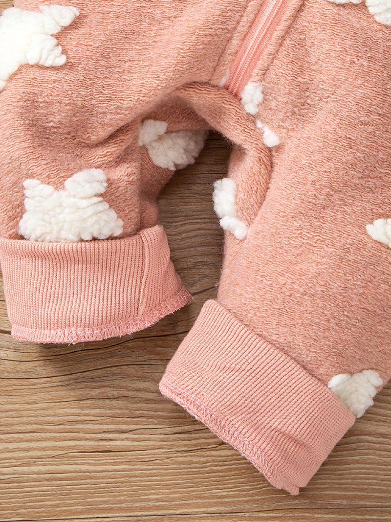 Tyttövauvojen Hupullinen Fleece-haalari Jossa On Bowknot-tähtikoristeet Talvivaatteisiin