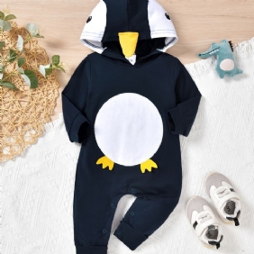 Tyttövauvojen Hupulliset Haalarit Joissa On Sarjakuvapingviinisuunnittelu