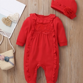 Tyttövauvojen Jalkineet Ruffle Crew Neck Jumpsuit & Hattu Set Housut Jouluksi