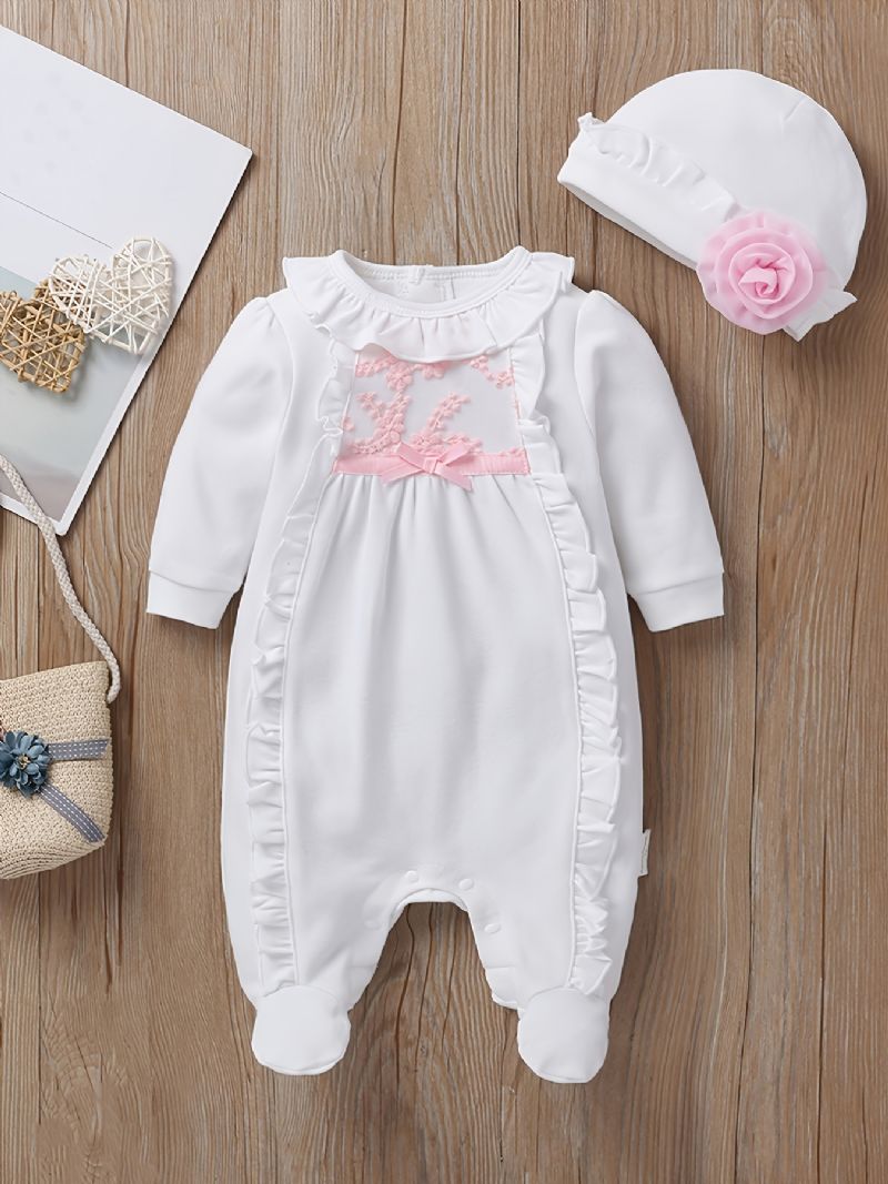 Tyttövauvojen Jalkineet Ruffle Crew Neck Jumpsuit & Hattu Set Housut Jouluksi