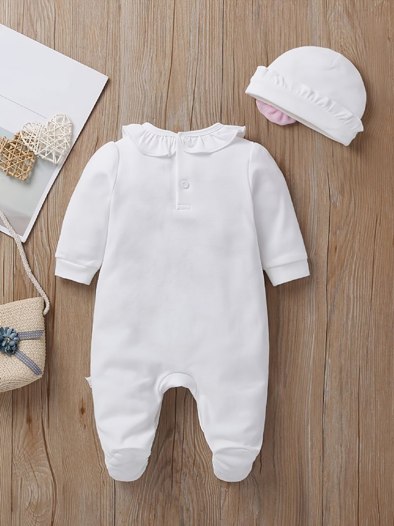 Tyttövauvojen Jalkineet Ruffle Crew Neck Jumpsuit & Hattu Set Housut Jouluksi