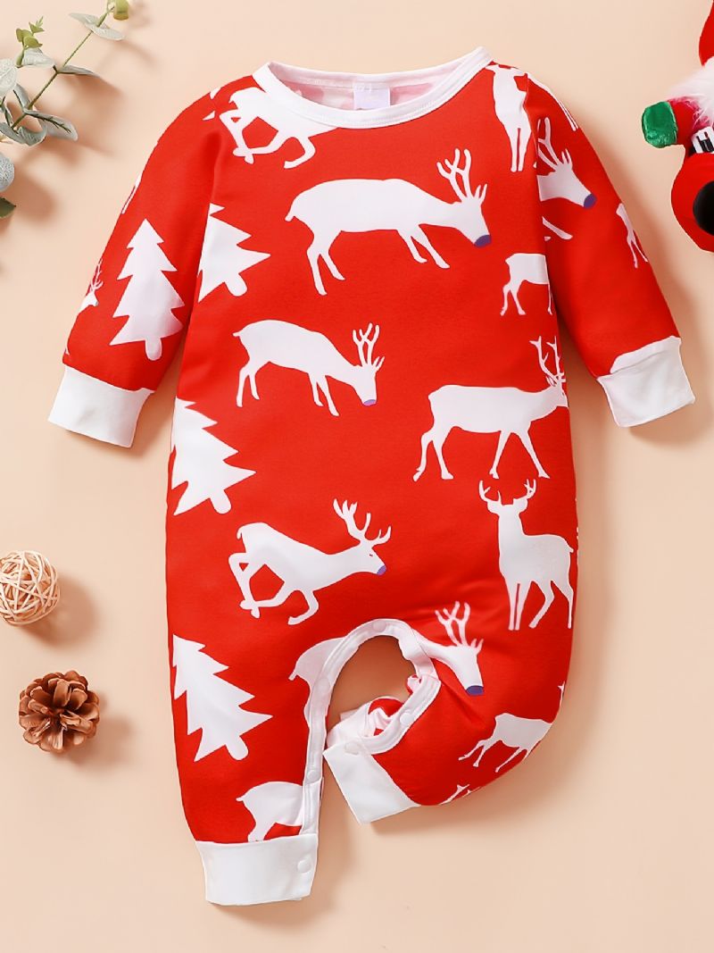 Vauvan Tyttöjen Christmas Deer Sarjakuvaprintti Pitkähihainen Haalari Romper Vaatteet