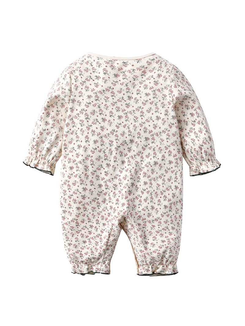 Vauvatyttöjen Kukkahousut Pitkähihaiset Pyöreäkauluksiset Röyhelöpuvut Lasten Vaatteet