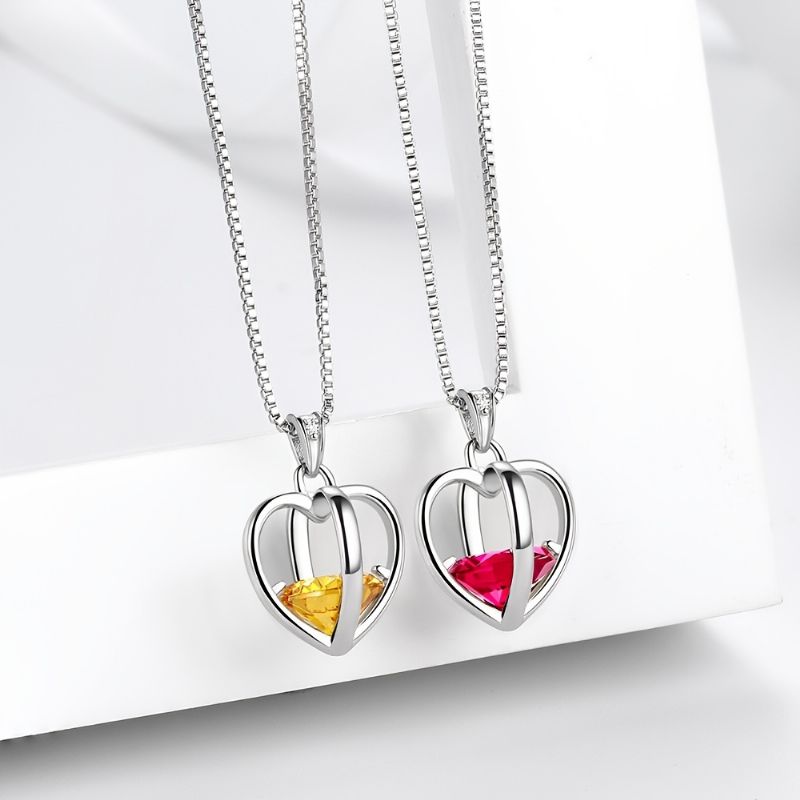 925 Sterling Sliver Love Heart Kaulakoru 3d Sydänriipus Syntymäkivi Kaulakorut Korut Lahjat Naisten Tytöille