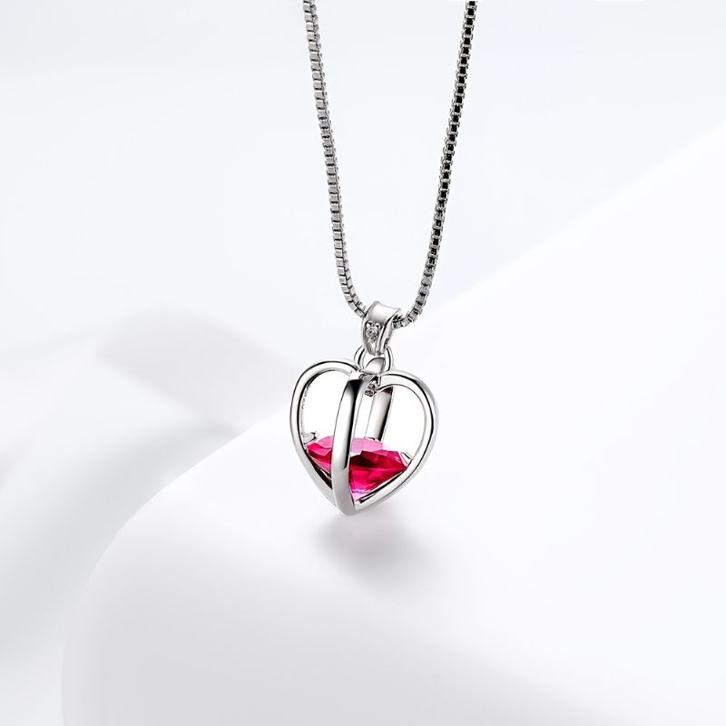 925 Sterling Sliver Love Heart Kaulakoru 3d Sydänriipus Syntymäkivi Kaulakorut Korut Lahjat Naisten Tytöille