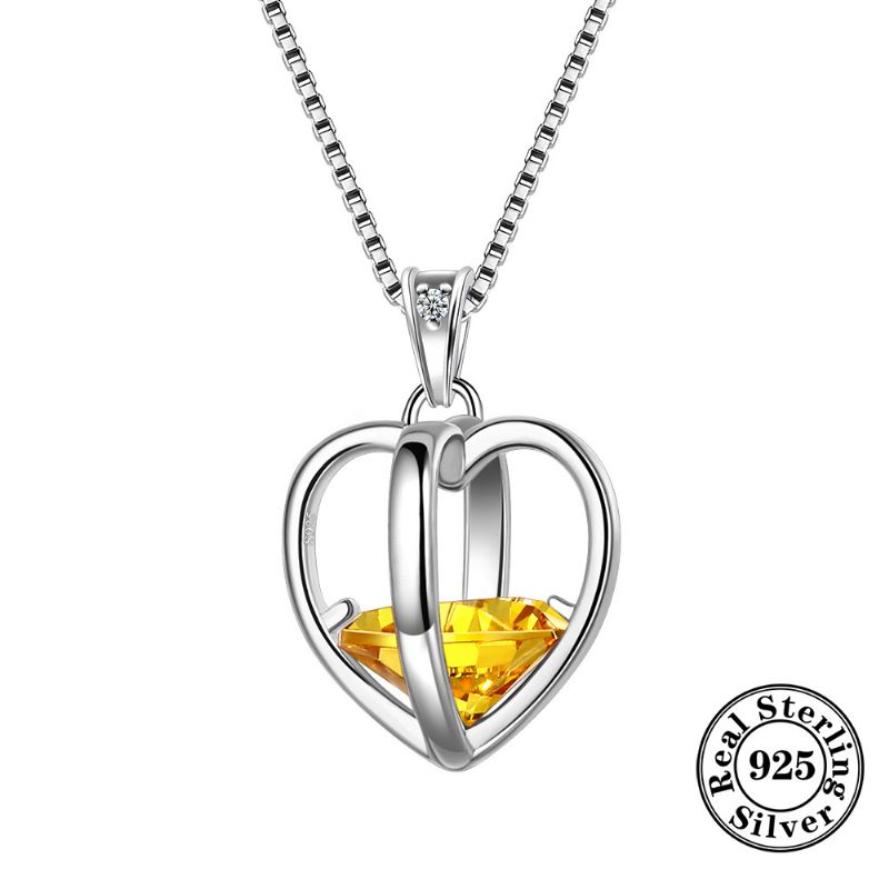 925 Sterling Sliver Love Heart Kaulakoru 3d Sydänriipus Syntymäkivi Kaulakorut Korut Lahjat Naisten Tytöille