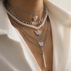 Pearl Angel Sword Charm Chain Helmillä Koristeltu Kaulakorusarja Korut Lahjat Syntymäpäivälahjat Naisille Vaimo Tytöt Hänen