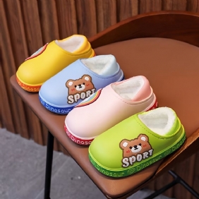 Lasten Rennot Vedenpitävät Tossut Joissa On Sarjakuva Rainbow Bear Printti Pvc-slip-on Fleece Lämpötossut Talveksi Kotiin