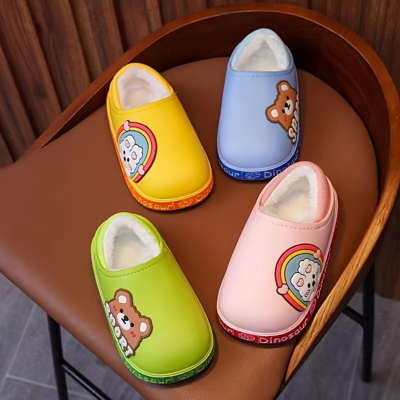 Pojat Tytöt Casual Sarjakuva Vedenpitävät Tossut Fleece Thermal Slip-on Kengät Rainbow Rabbit Bear Printillä Talveksi Kotiin