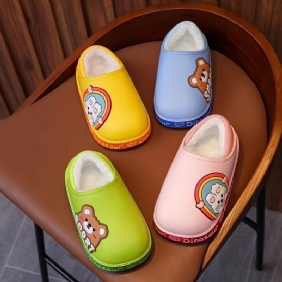 Pojat Tytöt Casual Sarjakuva Vedenpitävät Tossut Fleece Thermal Slip-on Kengät Rainbow Rabbit Bear Printillä Talveksi Kotiin