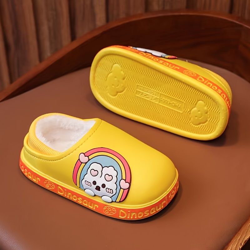 Pojat Tytöt Casual Sarjakuva Vedenpitävät Tossut Fleece Thermal Slip-on Kengät Rainbow Rabbit Bear Printillä Talveksi Kotiin