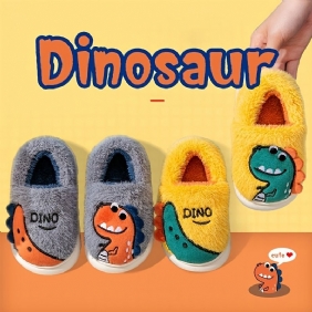 Pojat Tytöt Rennot Tossut Fleece Thermal Sarjakuva Dinosaur Print Slip-on Talveksi Kotiin