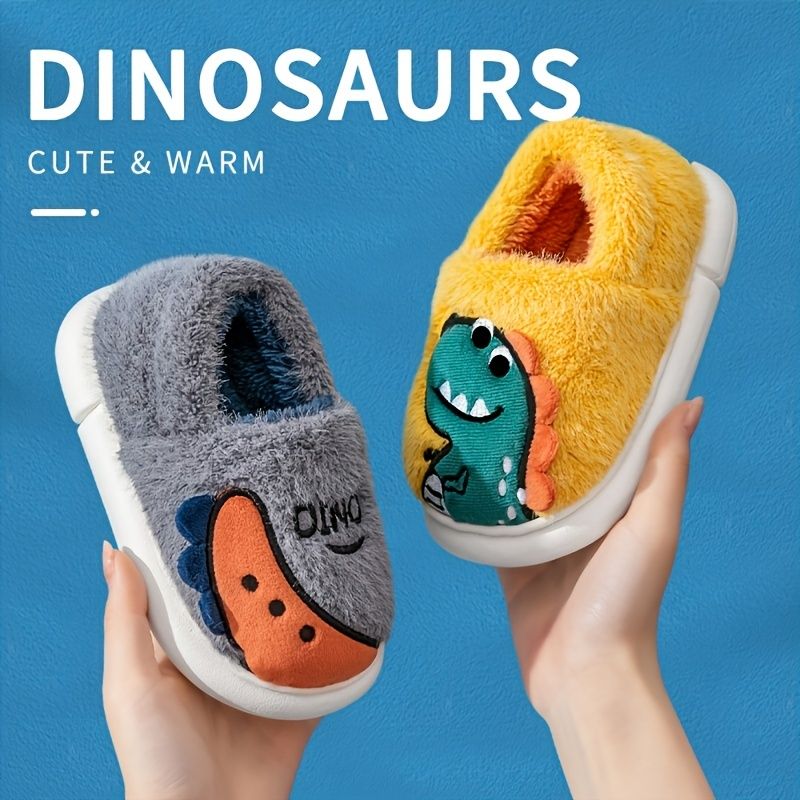 Pojat Tytöt Rennot Tossut Fleece Thermal Sarjakuva Dinosaur Print Slip-on Talveksi Kotiin