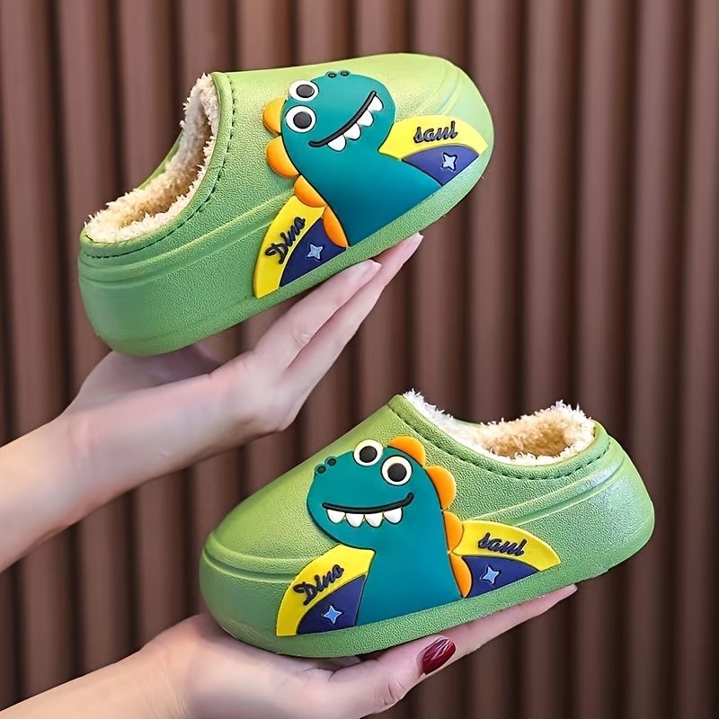 Vauvan Slip-on Tossut Pehmeäpohjainen Liukumaton Vedenpitävä Dinosaur Decor Fleece Sisäliukumäkiä Pojille Tytöille Talvi Uusi