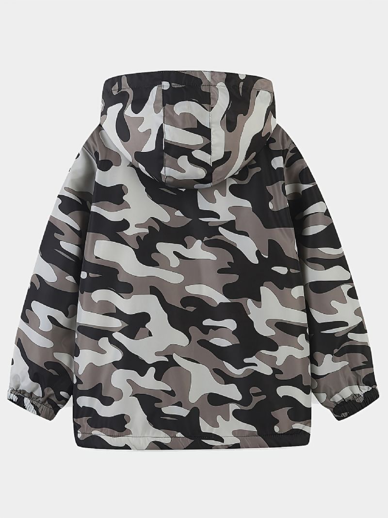 1kpl Poikien Casual Camouflage Print Vetoketjullinen Hupullinen Takki Cardigan Collar Thermal Fleecetakki Talveksi