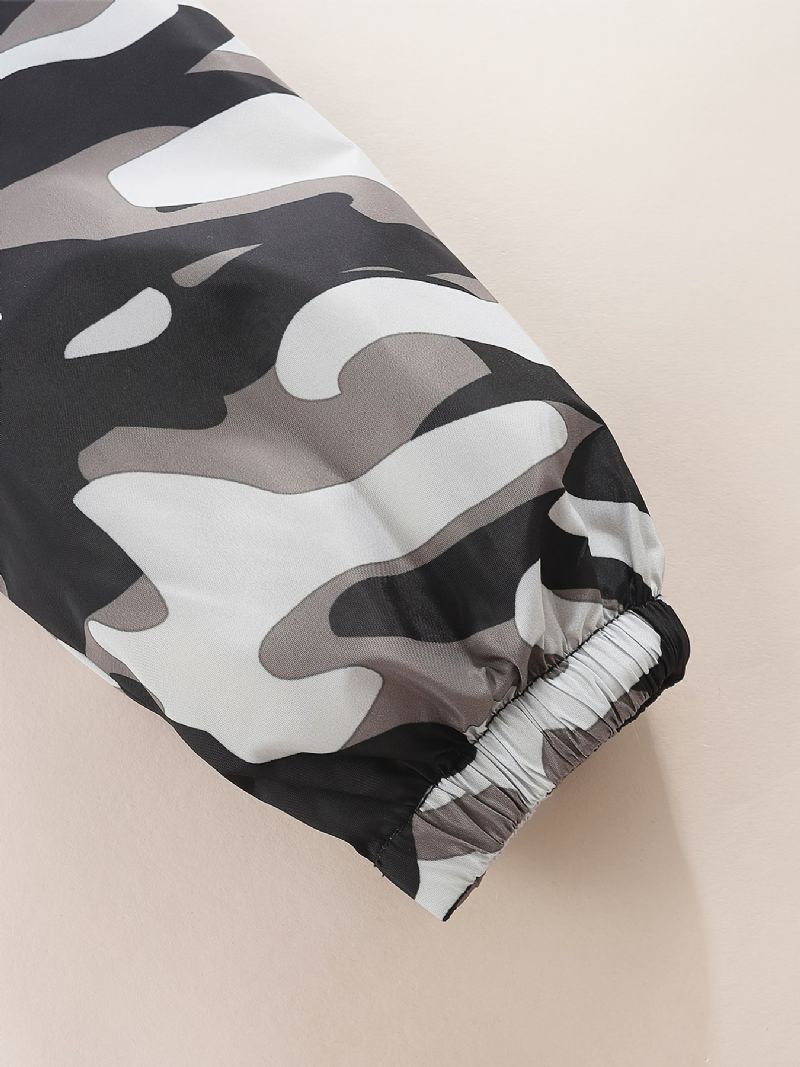 1kpl Poikien Casual Camouflage Print Vetoketjullinen Hupullinen Takki Cardigan Collar Thermal Fleecetakki Talveksi