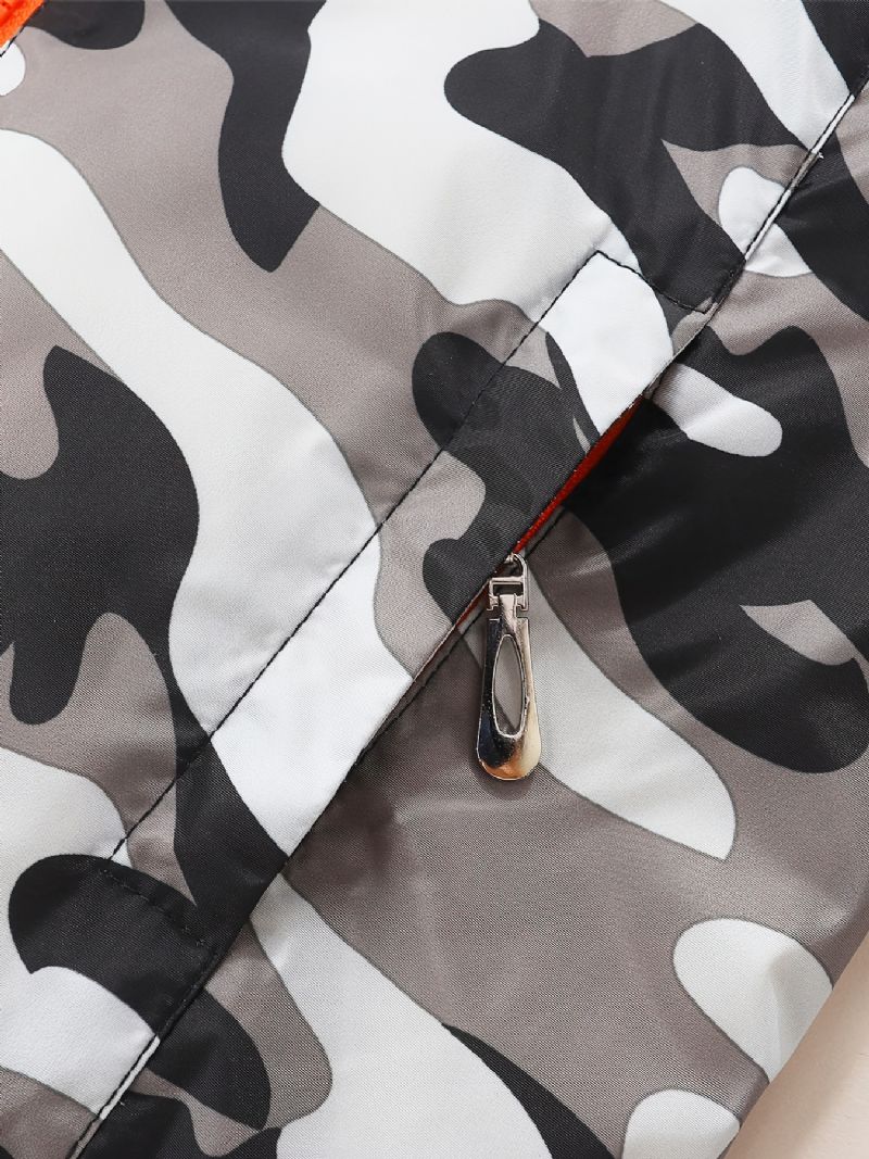 1kpl Poikien Casual Camouflage Print Vetoketjullinen Hupullinen Takki Cardigan Collar Thermal Fleecetakki Talveksi