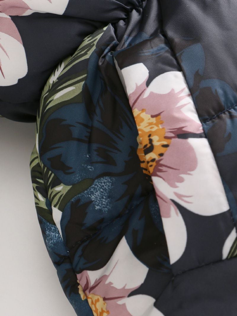 Lasten Tytöt Puffer Takki Kukat Print Vetoketju Hupullinen Fleece Lämmin Talvi Vaatteet