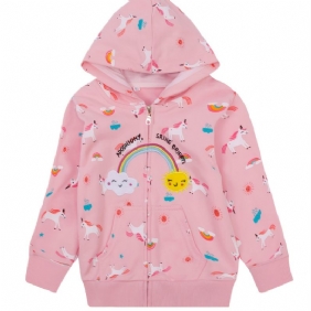 Popshion Toddler Tyttöjen Rainbow Sun Unicorn Lämmin Hupullinen Vetoketjutakki