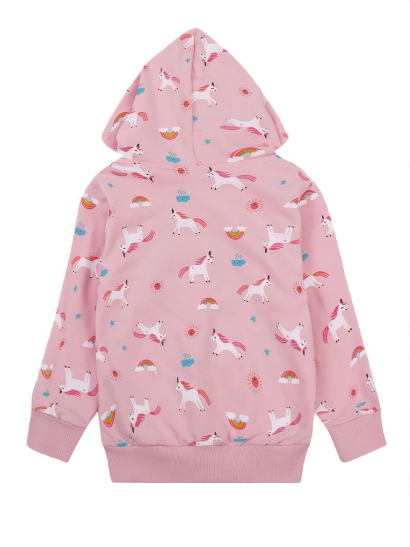 Popshion Toddler Tyttöjen Rainbow Sun Unicorn Lämmin Hupullinen Vetoketjutakki