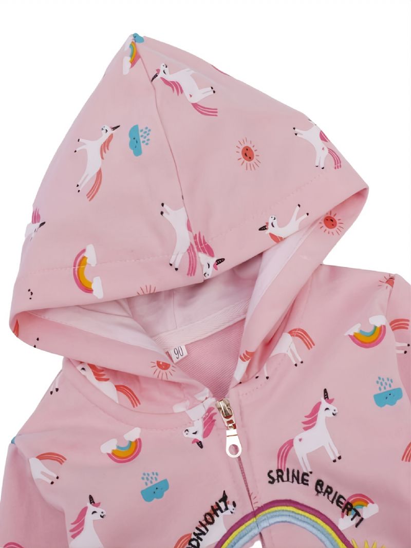 Popshion Toddler Tyttöjen Rainbow Sun Unicorn Lämmin Hupullinen Vetoketjutakki