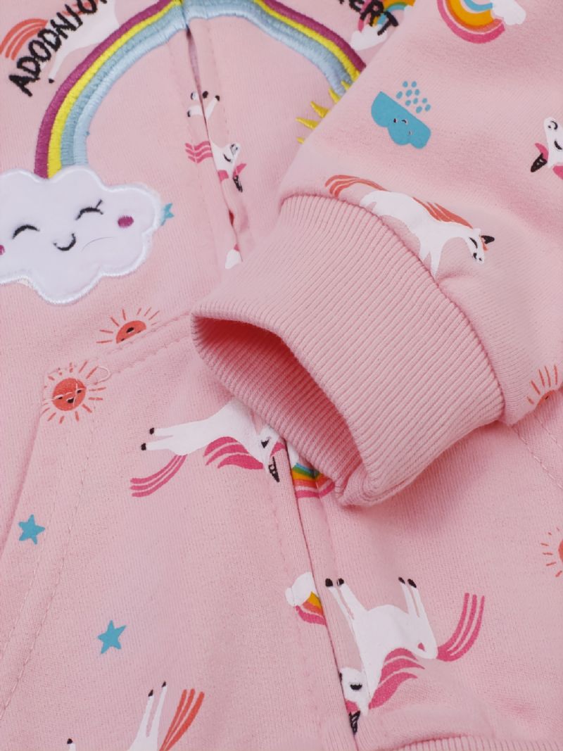 Popshion Toddler Tyttöjen Rainbow Sun Unicorn Lämmin Hupullinen Vetoketjutakki