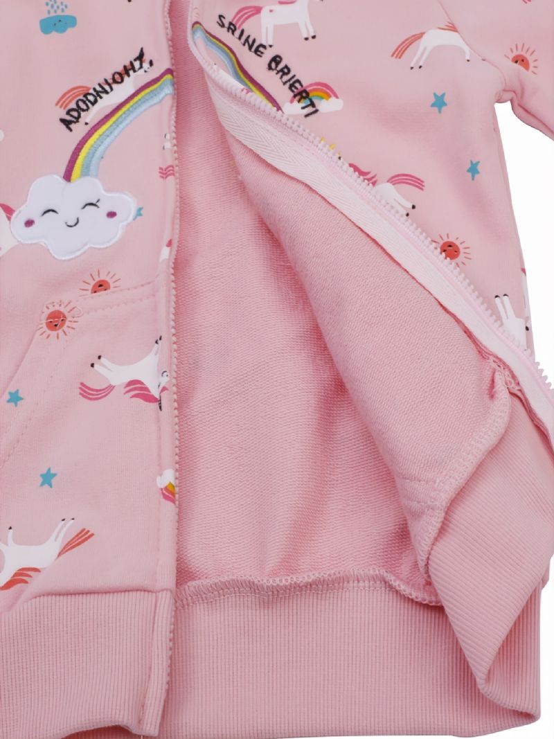 Popshion Toddler Tyttöjen Rainbow Sun Unicorn Lämmin Hupullinen Vetoketjutakki