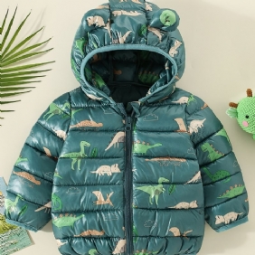 Taaperopoika Dinosaurkuvioinen Hupullinen Puuvillapehmustettu Takki Vauvan Vaatteet Talvi