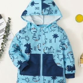 Toddler Poikien Dinosaur Print Takki Pitkähihainen Vetoketjullinen Hupullinen Taskulla