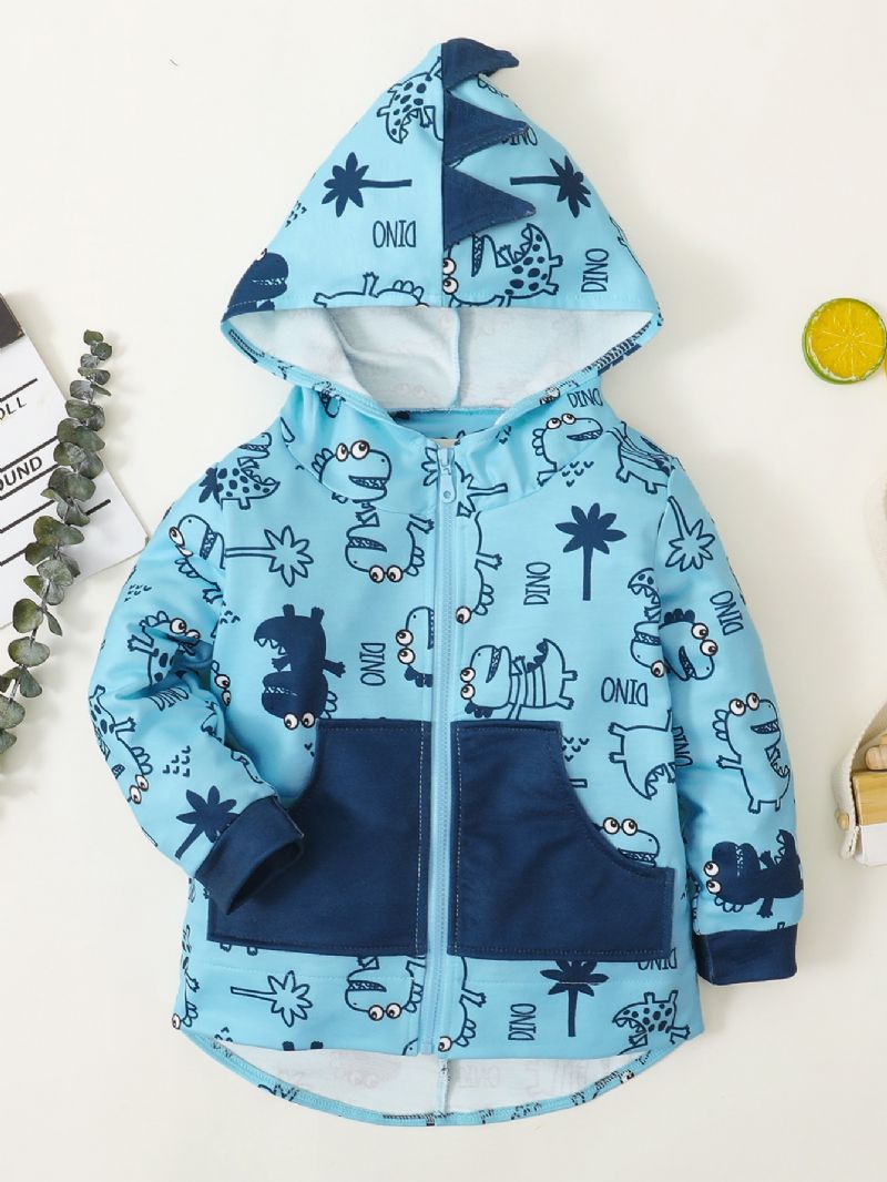 Toddler Poikien Dinosaur Print Takki Pitkähihainen Vetoketjullinen Hupullinen Taskulla