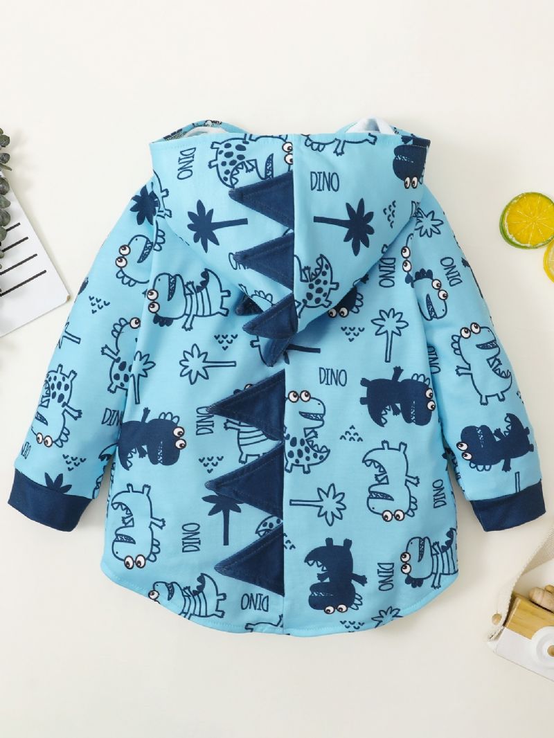 Toddler Poikien Dinosaur Print Takki Pitkähihainen Vetoketjullinen Hupullinen Taskulla