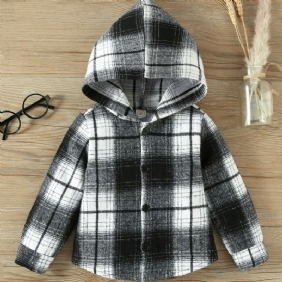 Toddler Poikien Plaid Print Hupullinen Takki