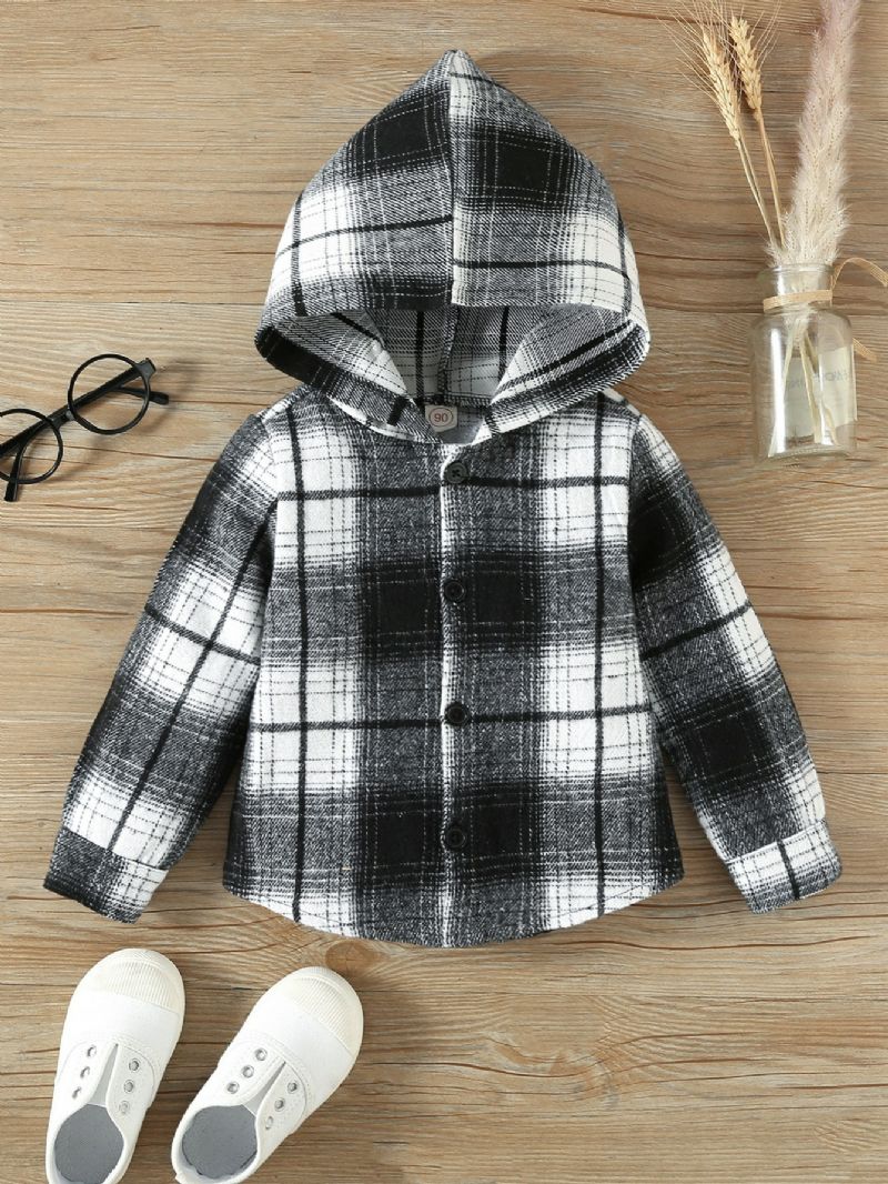 Toddler Poikien Plaid Print Hupullinen Takki