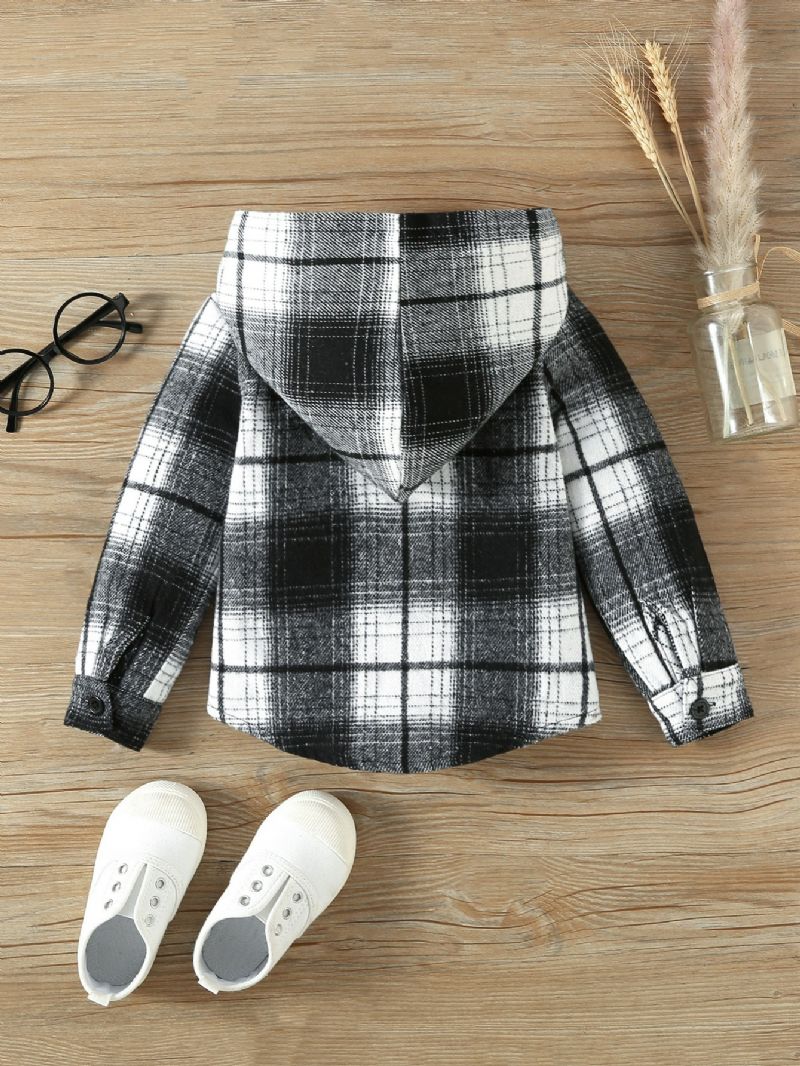 Toddler Poikien Plaid Print Hupullinen Takki