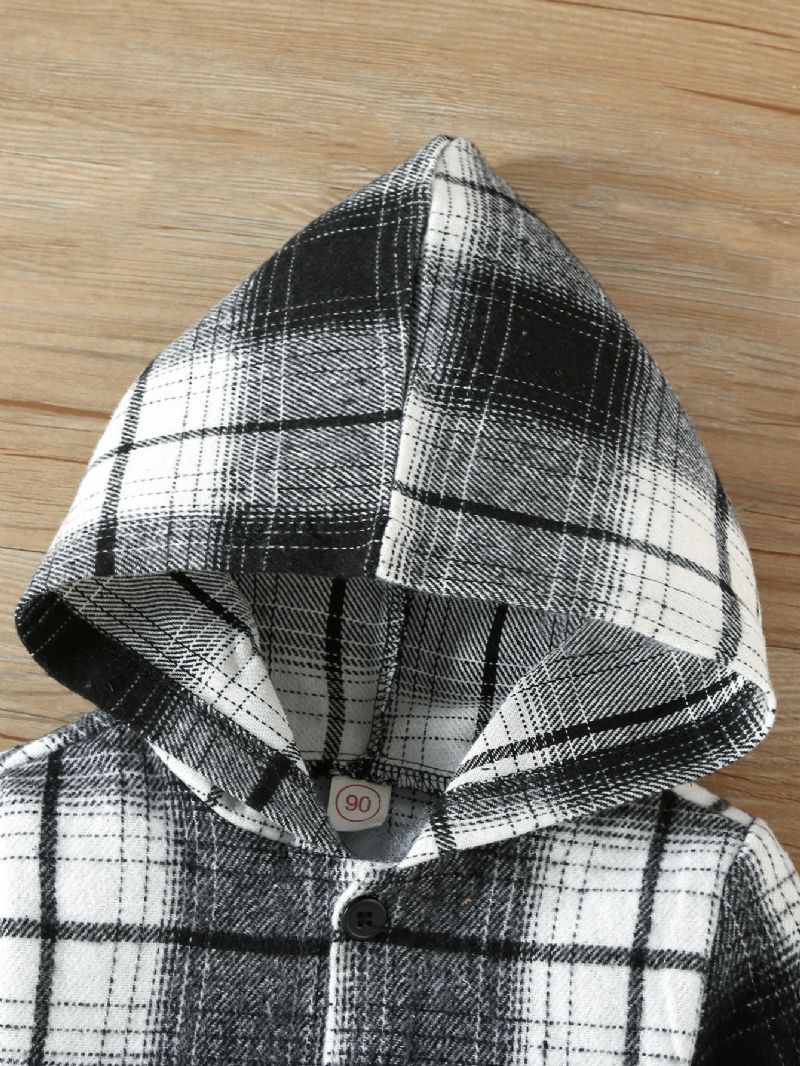 Toddler Poikien Plaid Print Hupullinen Takki