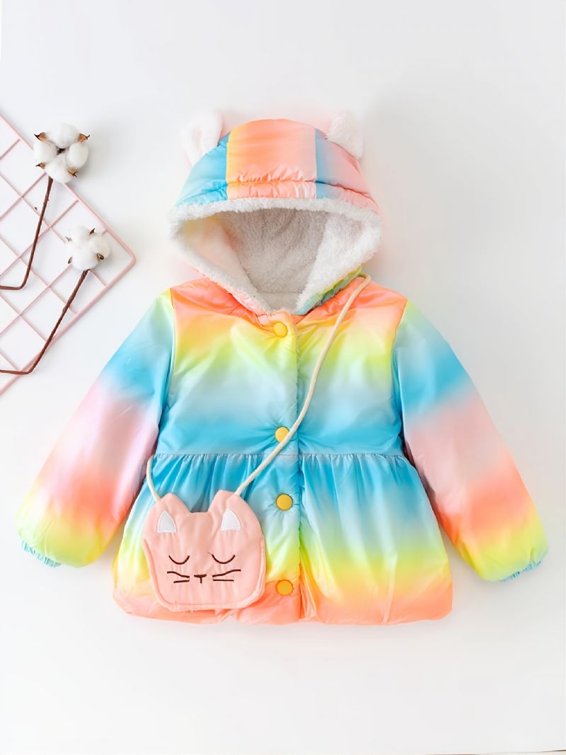 Toddler Tyttöjen Rainbow Striped Catpack Paksunnettu Takki