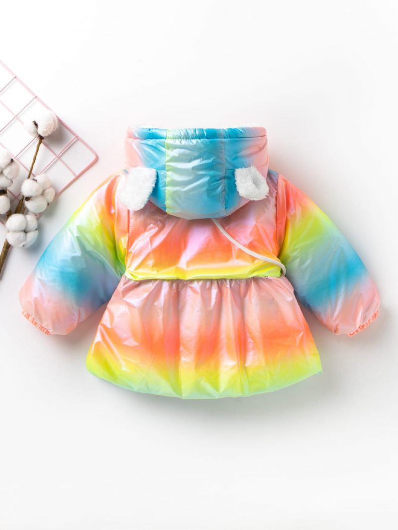 Toddler Tyttöjen Rainbow Striped Catpack Paksunnettu Takki
