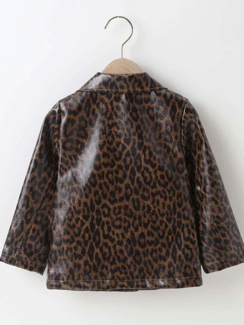 Tytöt Lapel Pu-nahkatakki Leopard Vetoketjutakki Lasten Vaatteet