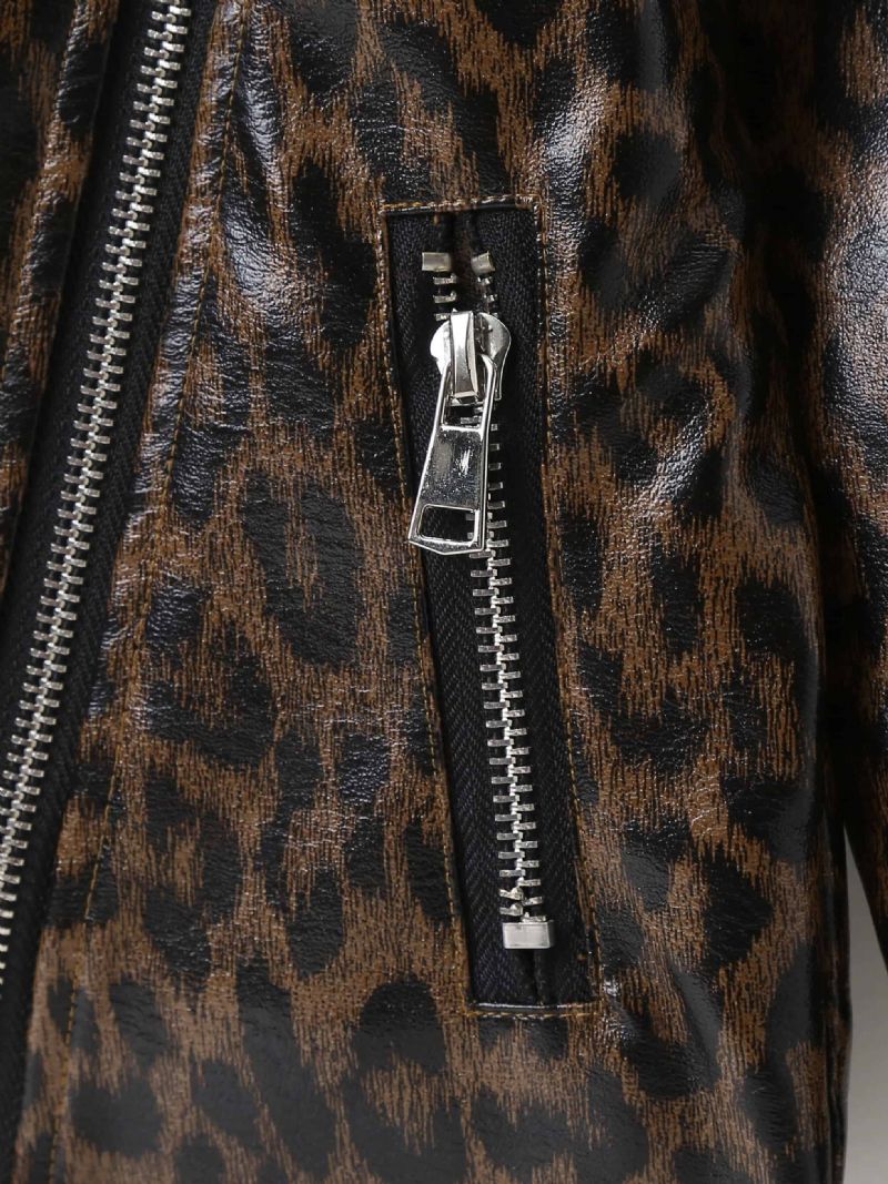 Tytöt Lapel Pu-nahkatakki Leopard Vetoketjutakki Lasten Vaatteet