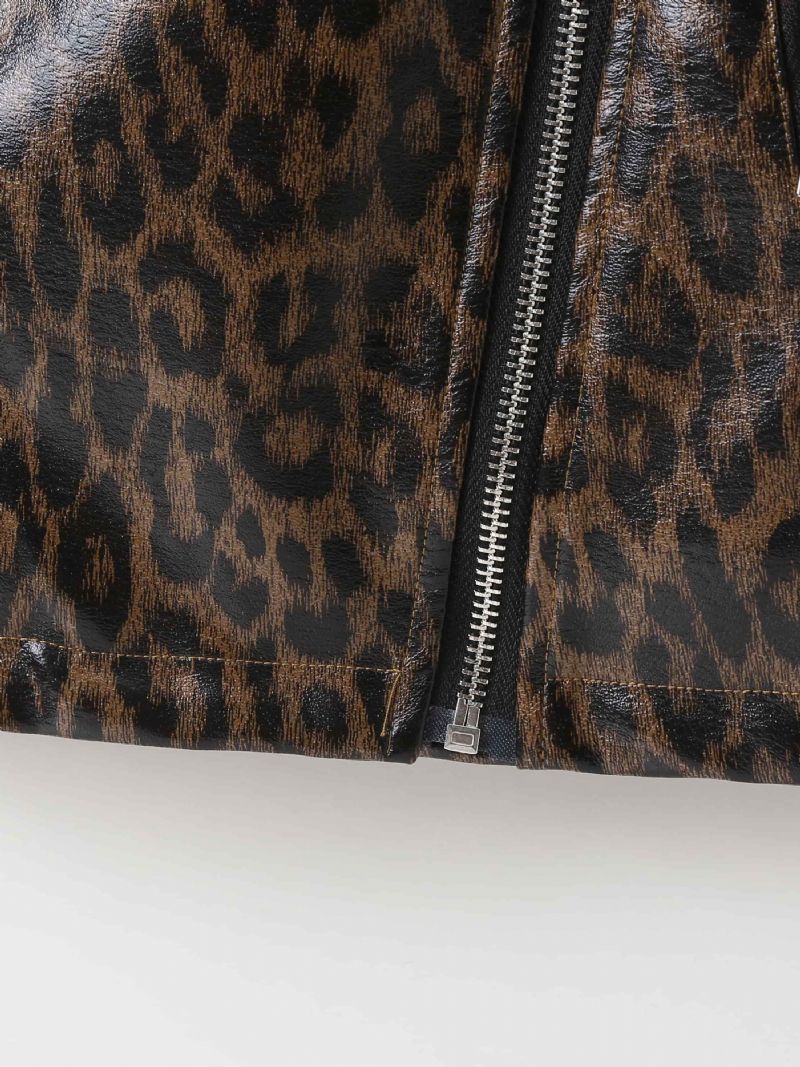 Tytöt Lapel Pu-nahkatakki Leopard Vetoketjutakki Lasten Vaatteet