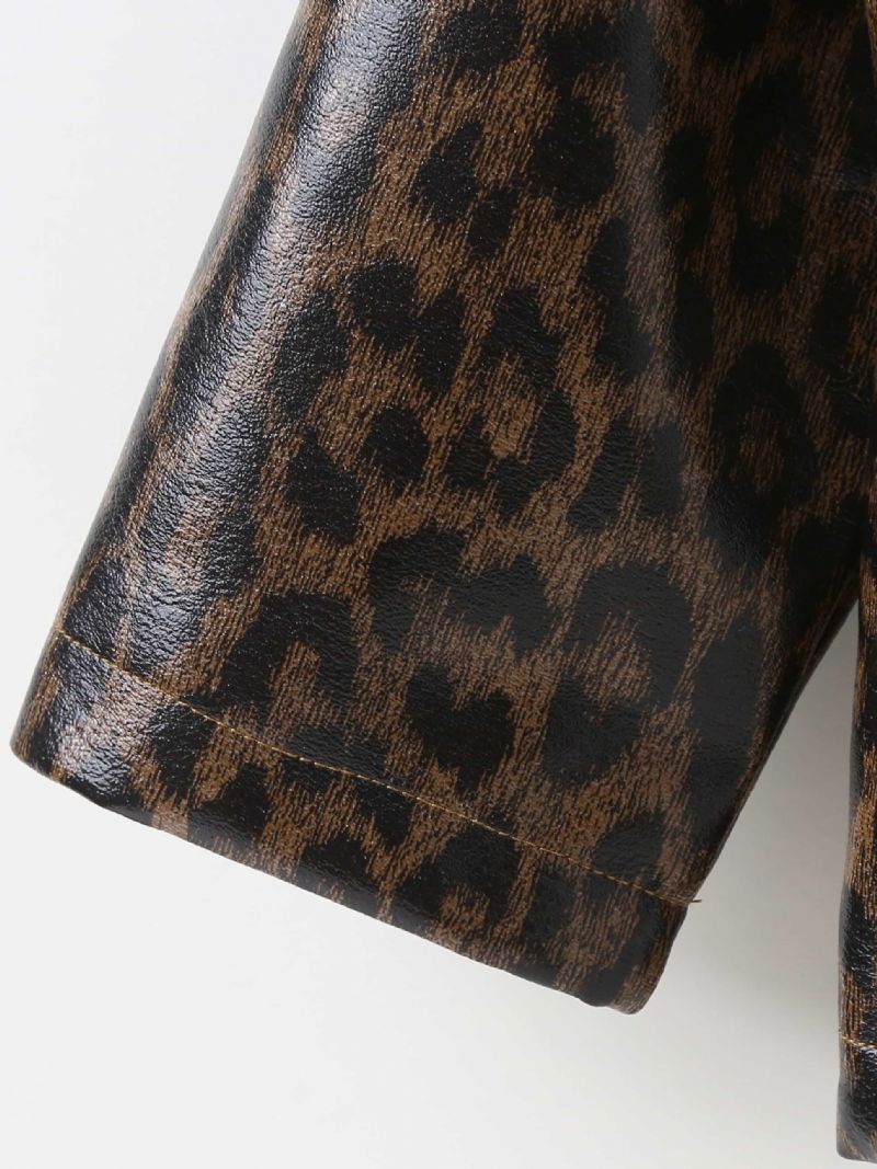 Tytöt Lapel Pu-nahkatakki Leopard Vetoketjutakki Lasten Vaatteet