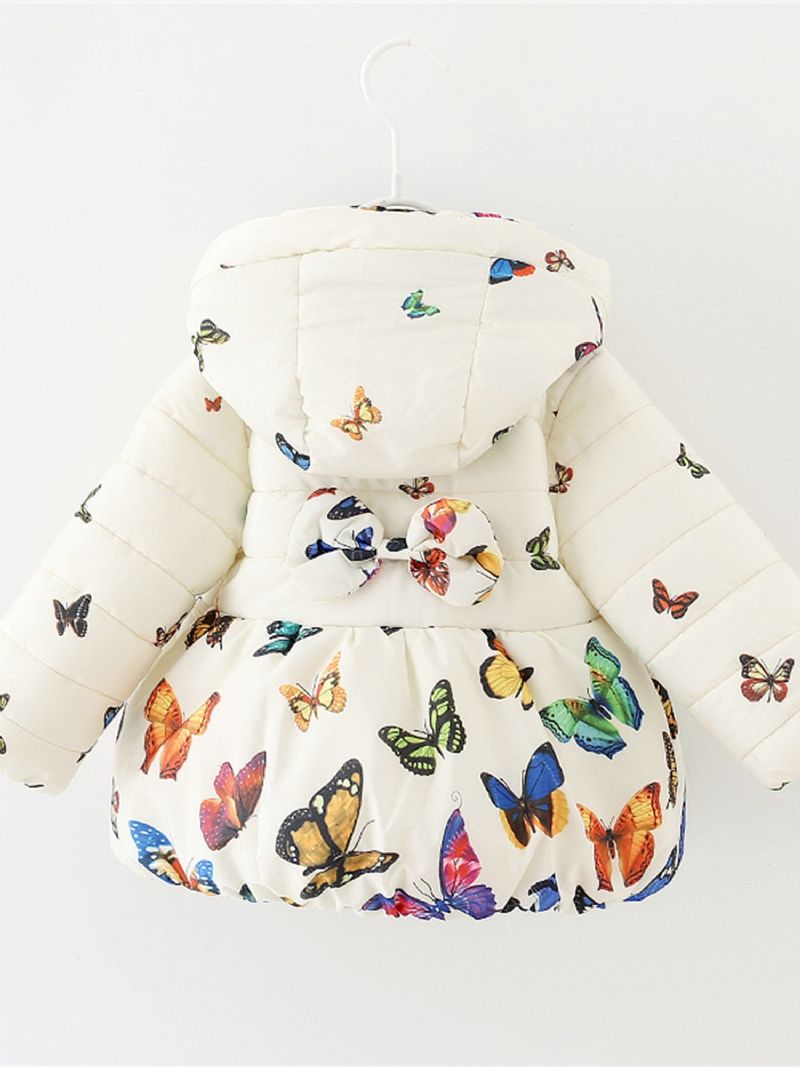 Tyttöjen Hupullinen Puuvillatakki Butterfly Print Pehmustettu Takki