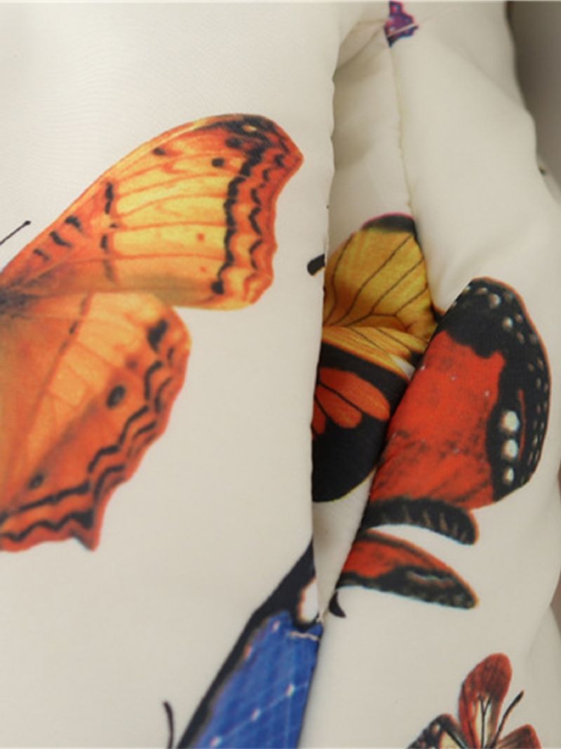 Tyttöjen Hupullinen Puuvillatakki Butterfly Print Pehmustettu Takki