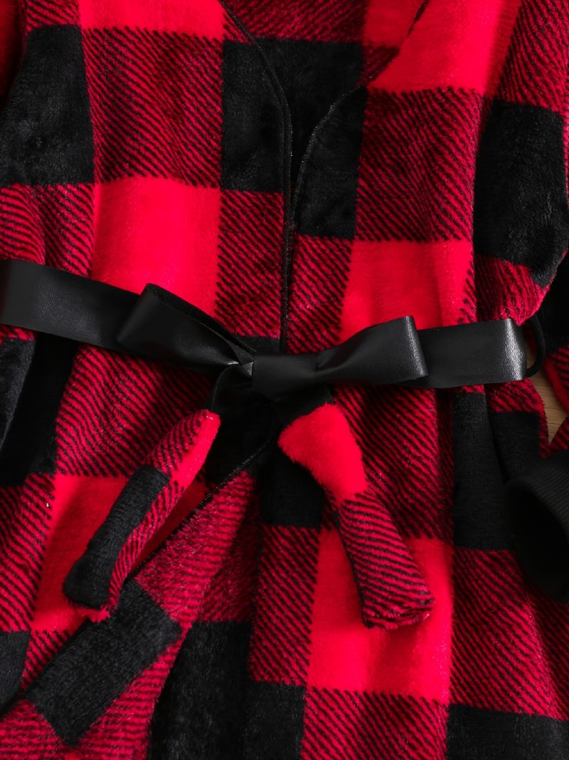 Tyttöjen Kaksipuoliset Fleece-ruudulliset Vyötakitakit Talvilapsille Vaatteet Jouluksi
