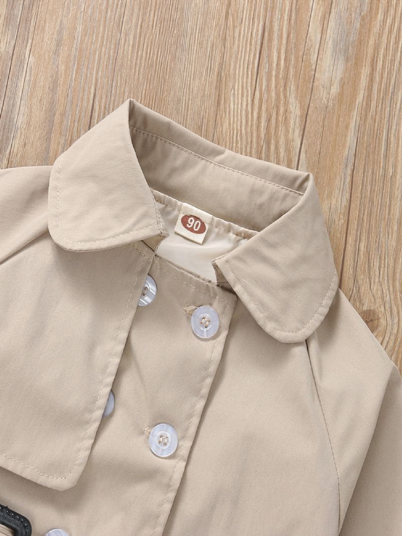 Tyttöjen Khaki Vintage Lapel Kaksirivinen Pitkä Trenssitakki