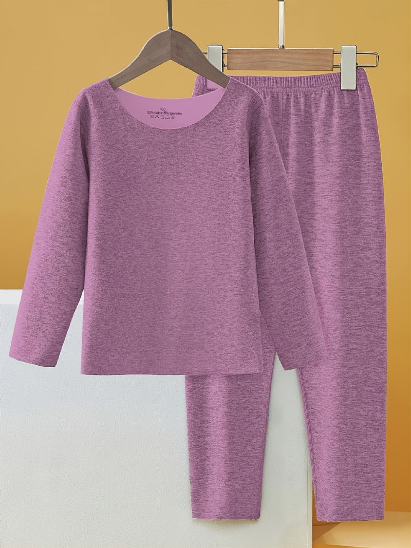 2kpl Poikien Casual Simple Pyjamasetti Thermal Fleece Topilla & Housuilla Talveksi